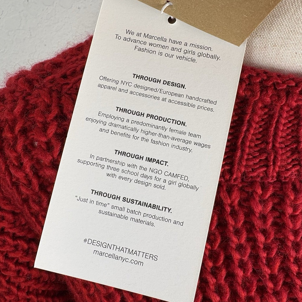 Marcella L Audrey Sweater Oversized Red Chunky Knit Fisherman Wool Roll neck NYC - Picture 7 of 10